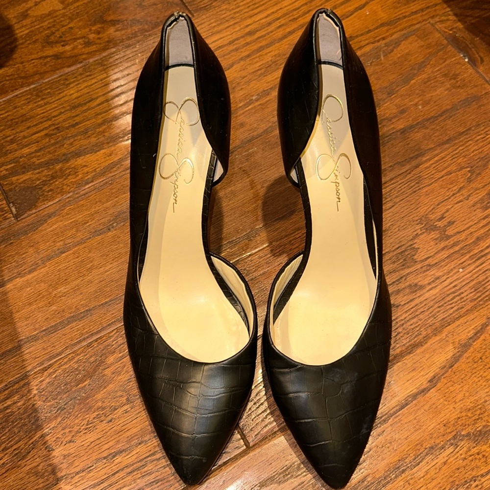 Jessica Simpson Paryn Black Florida Gator Leather High Heels
